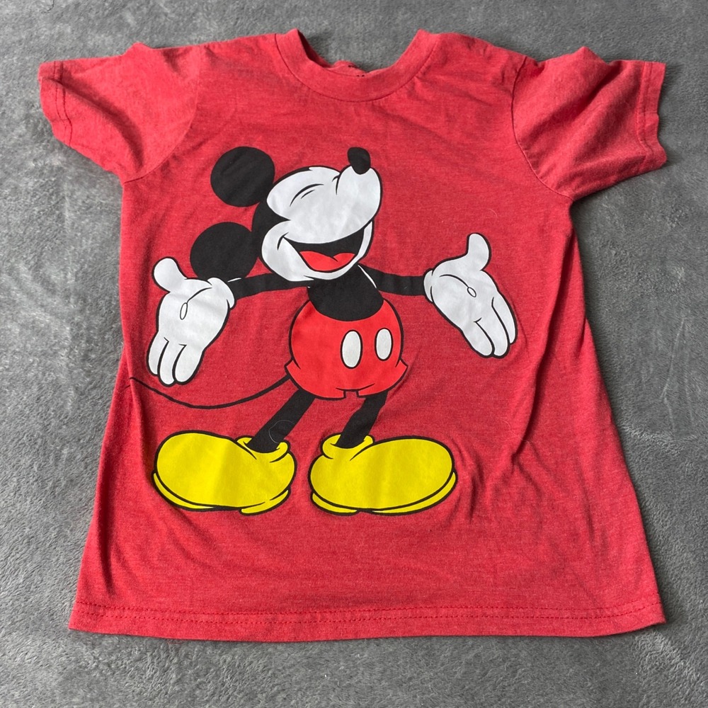 Disney T-Shirt Kids Small Red Mickey Mouse Graphic Short Sleeve Heathered Tee
